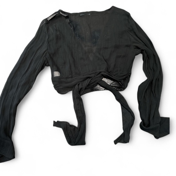 🟠Heart Moon Star Black Sheer Tie Back Blouse w/ Silver Accents & Flare Cuff Sz M - Picture 4 of 4